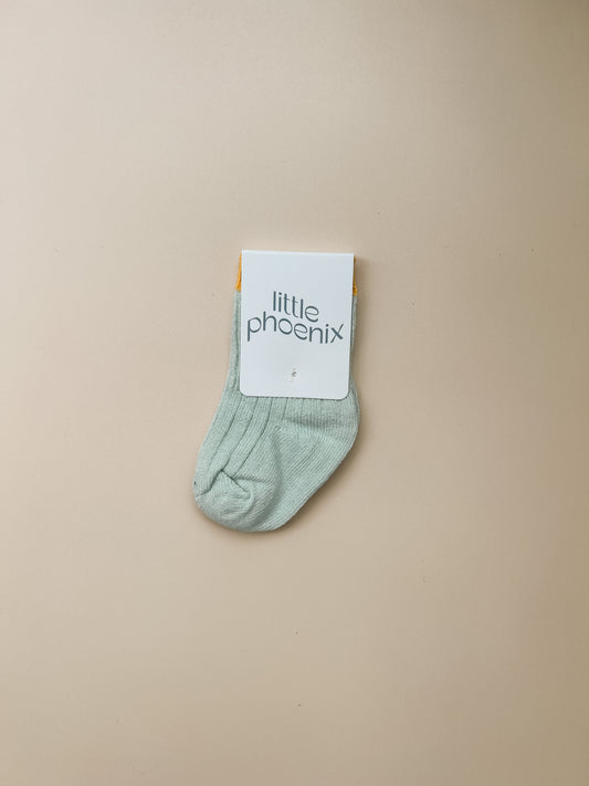 Rib Contrast Midi Socks | Teal + Tangerine